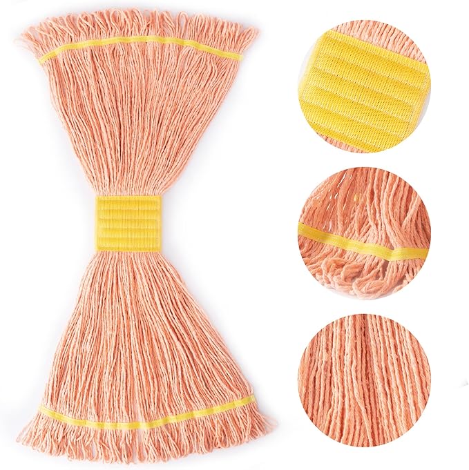 Matthew Cleaning 12Pcs 5'' Headband White&Orange&Green 24Oz Commercial String Mop Heads, Loop-End Mop Head Replacement, Heavy Duty Industrial Washable&Reusable Mop Refills for Residential& Warehouse