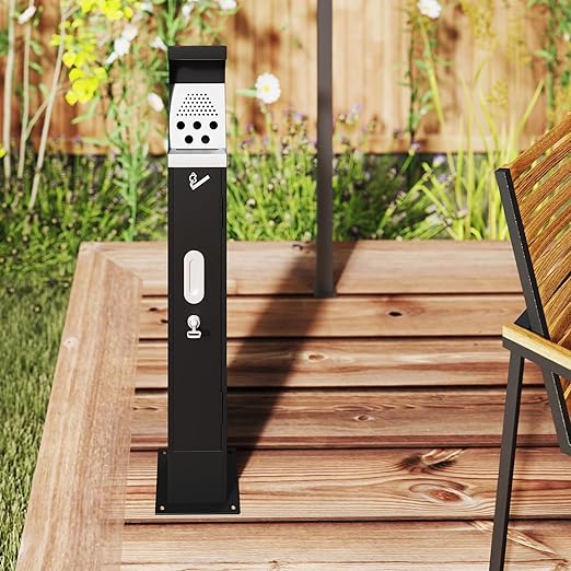 Commercial Trash Receptacle with Lock, Steel Trash Can with Removable Inner Bucket, Standing Garbage Bin for Hotel, Park, Restaurant, Office, Street