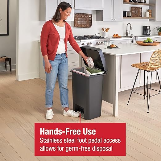 Rubbermaid High-Capacity Step-On Trash Can, 19 Gallon, Single or Dual Stream Trash or Recycling, Charcoal, Stainless-Steel Pedal, for Home/Kitchen/Garage/Apartment