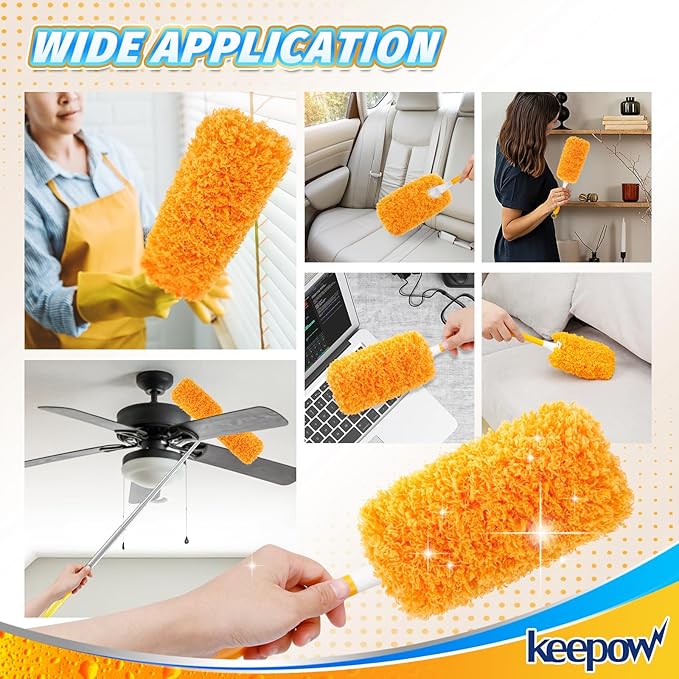 KEEPOW Reusable Microfiber Duster Refill Compatible with Swiffer Hand Duster, Heavy Duty Duster Refills, 360 Degree Dusters Refills for Cleaning, Ceiling Fan, 4 Pack (Handle is Not Included)