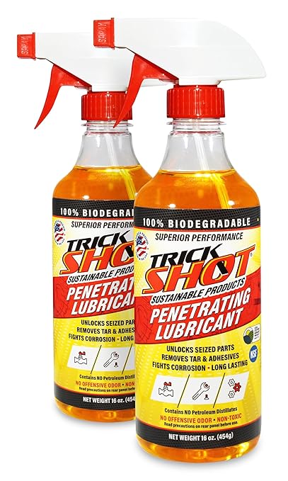 Non-Toxic Penetrating Oil | Eco-Friendly, Non-Flammable, Food Grade & Biodegradable | Rust Inhibitor | 3-in-1 Lubricant, Penetrating Oil, and Degreaser by Trick Shot® USA Made | 16 oz (2-Pack)