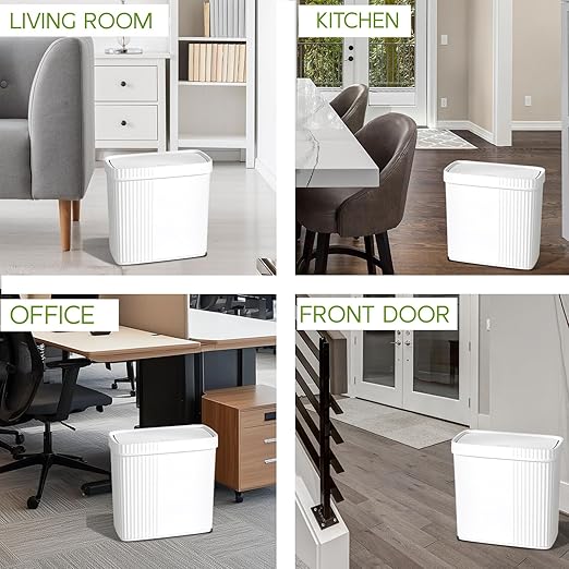 UUJOLY Small Bathroom Trash Can with Lid Slim Wastebasket Garbage Can Plastic Container Basket Trash Bin for Kitchen, Laundry Room, Office, Kids Room, Dorm, White, 2.4 Gallon, 2 Pack