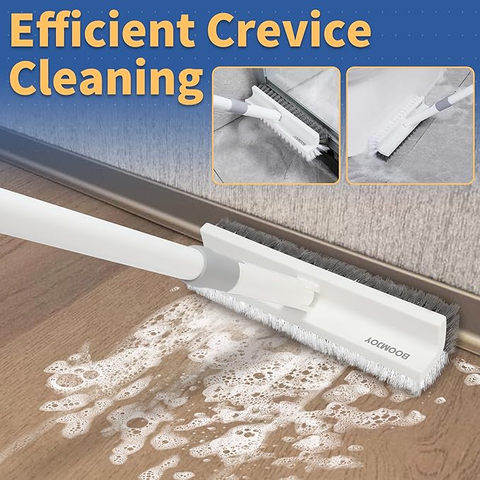 BOOMJOY Grout Brush with Long Handle, 57" Grout Cleaner for Tile Floors, Double-Sided with V-Shape Stiff Bristles for Bathroom, Patio, Kitchen, Wall, Corners and Deck