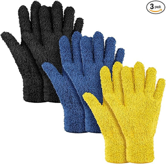 Patelai 3 Pairs Microfiber Plant Dusting Gloves Leaf Cleaning Gloves for Indoor Plants, Blinds, Furniture, House (Small,Black, Navy, Yellow)