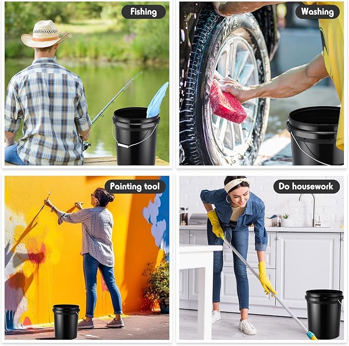 Vesici 6 Pack 5 Gallon Bucket Black Pail Storage Food Container Buckets with Lid Handle Heavy Duty Black Plastic Bucket with DIY Label Sticker for Home Improvement Household Cleaning Flour Rice