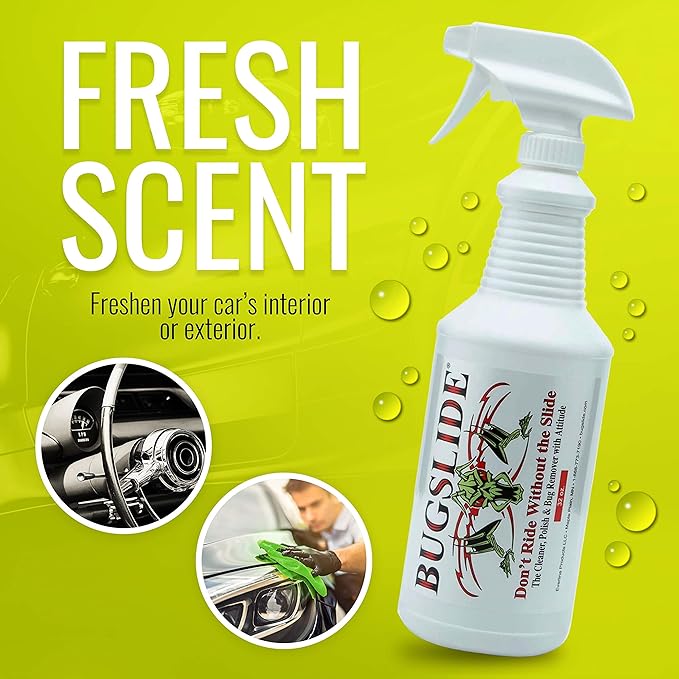 BugSlide 32 Oz Car Detailing Kit with Microfiber Towel – Exterior or Interior Car Cleaner and Waterless Detailer Spray – Clean, Polish, Shine, and Degrease, Never Wax Again – Easy to Use