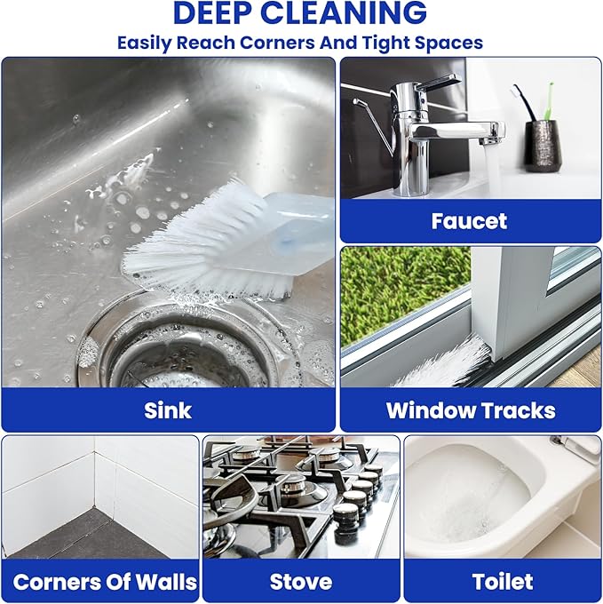 RIMAY Hard Bristle Crevice Cleaning Brush with Soap Dispenser 2 Pcs, Multifunctional Gap Scrub Brush, Small Cleaning Brushes for Tight Spaces, Corner, Windows, Kitchen, Bathroom, Sink, Grout, Car