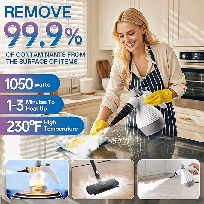 Steam Mop with Detachable Handheld Steamer, Steam Cleaner for Home, 350ml Tank, 230°F Powerful Steam Mop Cleaner for Tiles,Grout,Windows,Kitchen,Bath,Floor Cleaning