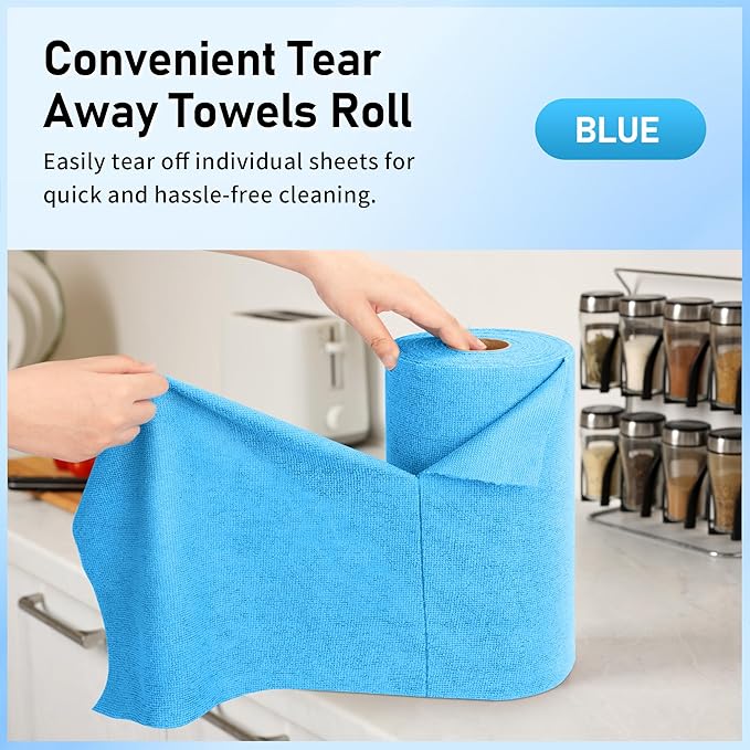 HOMERHYME Microfiber Cleaning Cloth Roll, 75 Pack Tear Away Microfiber Towel, Reusable Washable Shop Towels, Lint Free All-Purpose Cleaning Rags Wash Cloths for Home Car Kitchen Automotive 11.5"x11.5"