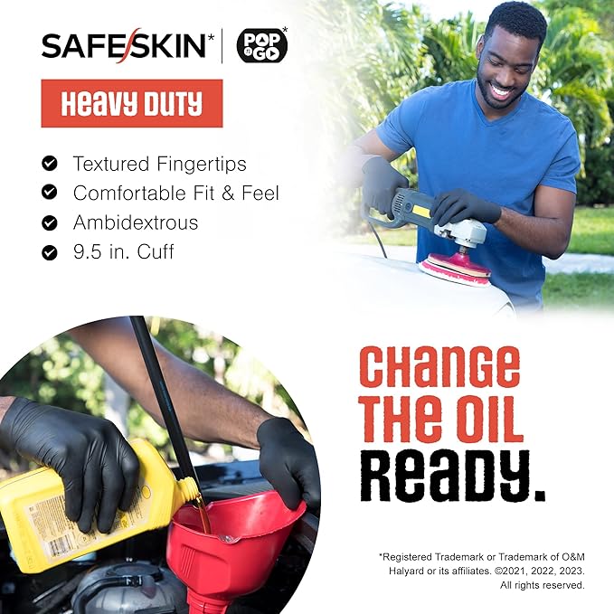 SAFESKIN Heavy Duty Nitrile Disposable Latex Free Gloves (40/160/1600 packs), Black Gloves for Food Prep, Cleaning, Mechanic