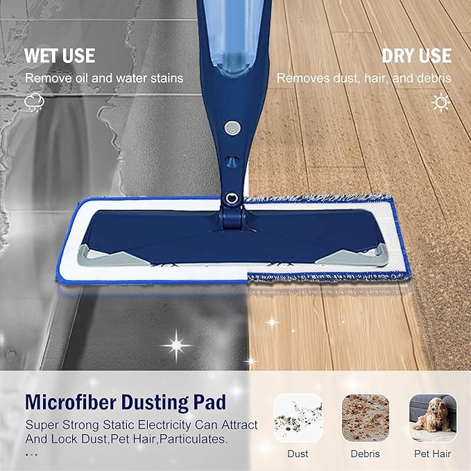 6 Pack Mop Pads for Bona Family of Mops, 3 Microfiber Cleaning Pad + 3 Microfiber Dusting Pad, Reusable Mop Refill Replacement Head for Dry and Wet Floor Cleaning