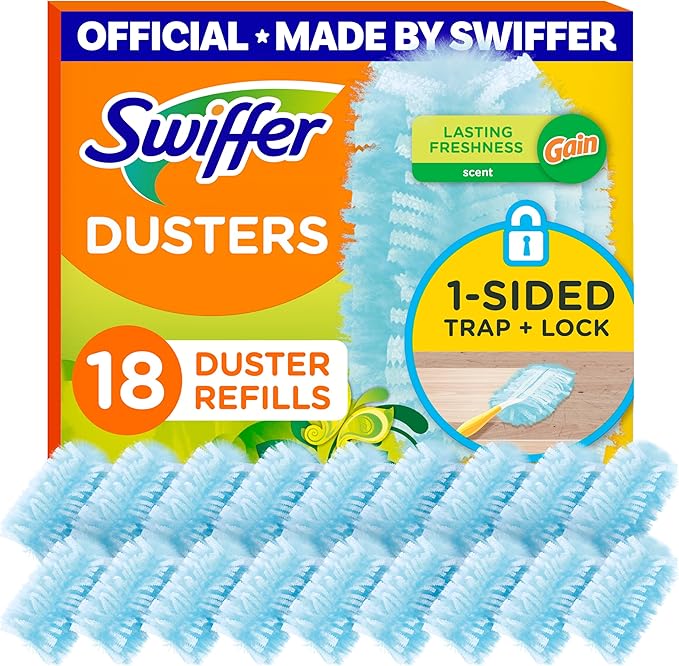 Swiffer Dusters Refill for Cleaning, Made by SWIFFER, Feather & Microfiber Duster Disposable Alternative, for Dusting Furniture, Blinds, Ceiling Fans, Helps Remove Allergens, Gain Scent, 18 Count