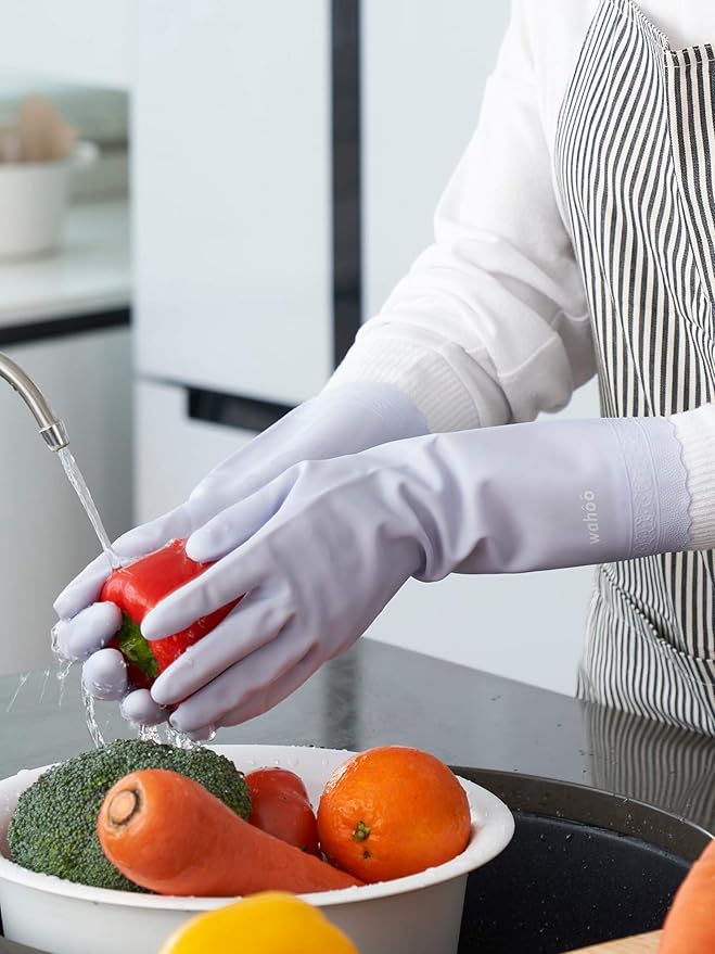 LANON 3 Pairs wahoo Skin-Friendly Cleaning Gloves, Unlined Dishwashing Kitchen Gloves, Reusable, Non-Slip, Icelandic Blue, Small