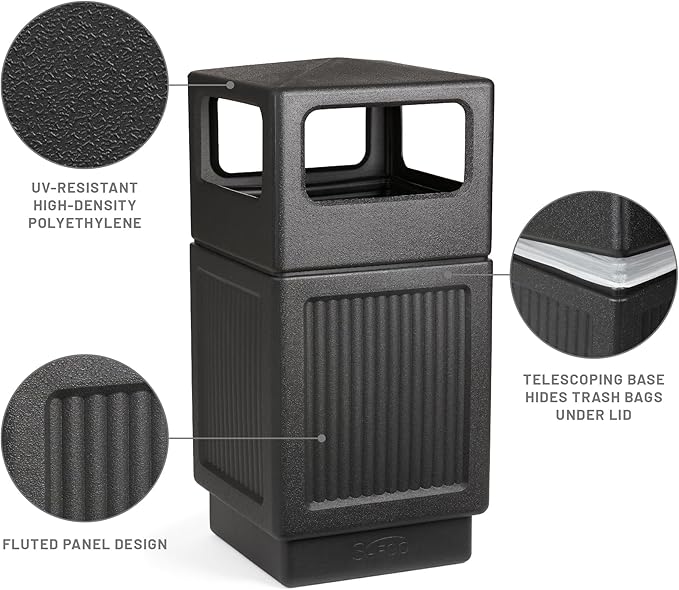 Safco Canmeleon Trash Can, 38 Gallons, Indoor and Outdoor Use, Durable & Weather-Resistant Commercial Garbage Can, Black