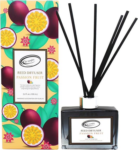 Air Jungles Passion Fruit Fragrances Reed Diffuser Set with Sticks, Scent Incense Oil, Essential Oil Air Freshener for Home, Office, Gym, and Room Diffuser, 3.4 fl. oz