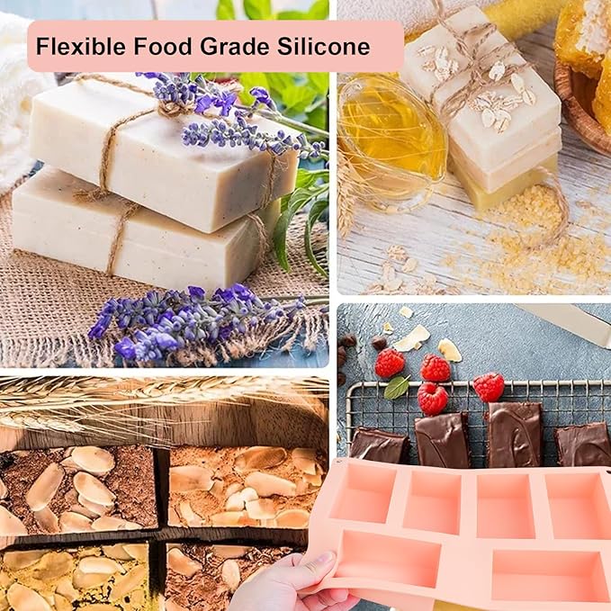 Nalchois Silicone Soap Molds, 6 Cavity Rectangle Silicone Molds for Craft Soap, Cake, Chocolate & Ice Cube Trays, Non-Stick Easy Release BPA Free Loaf Baking Pan Purple