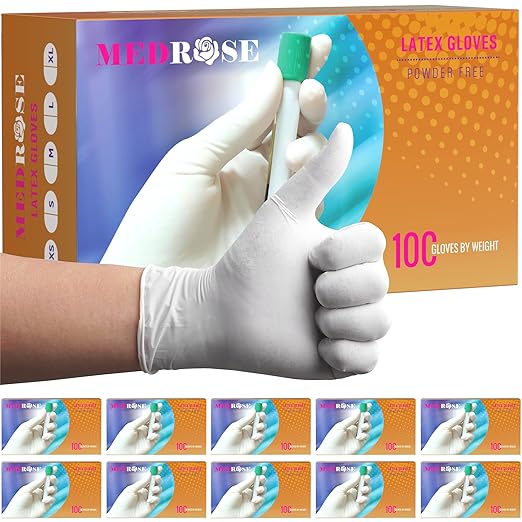 MedRose Small Latex Gloves - 1000 Count Rubber Gloves - Disposable Gloves Powder Free, Waterproof, White