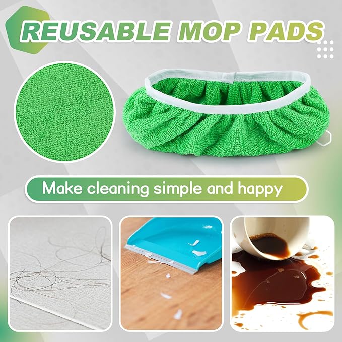 32 Pcs Reusable Mop Pads Microfiber Washable Wet Pads Compatible with Swiffer Refill Dry Sweeping Cloths for Surface Hardwood Floor Household Cleaning, Mop is Not Included(Green)
