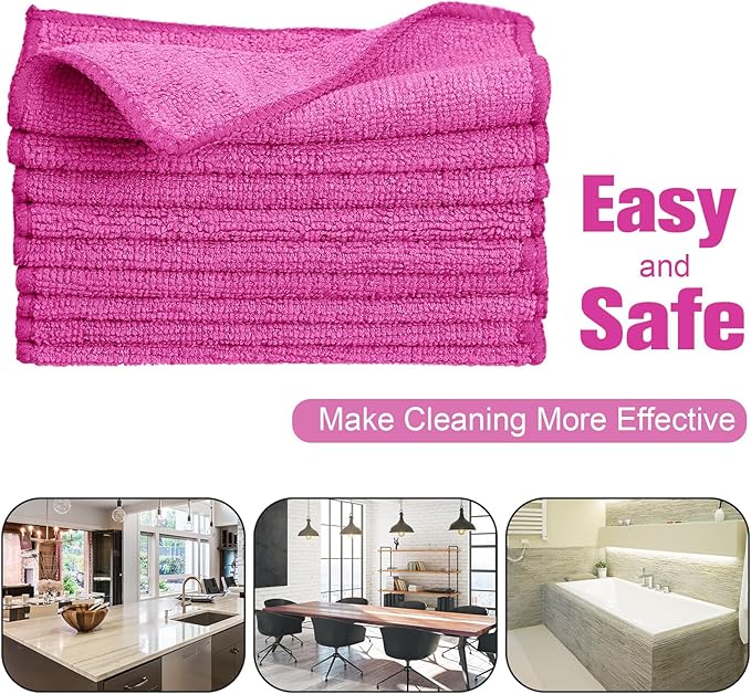 Tanlade Microfiber Cleaning Cloth 6"x6" Cleaning Rags Reasonable Kitchen Towels Microfiber Towels Cars Wash Dry Erase Cloth (Pink,30 Pcs)