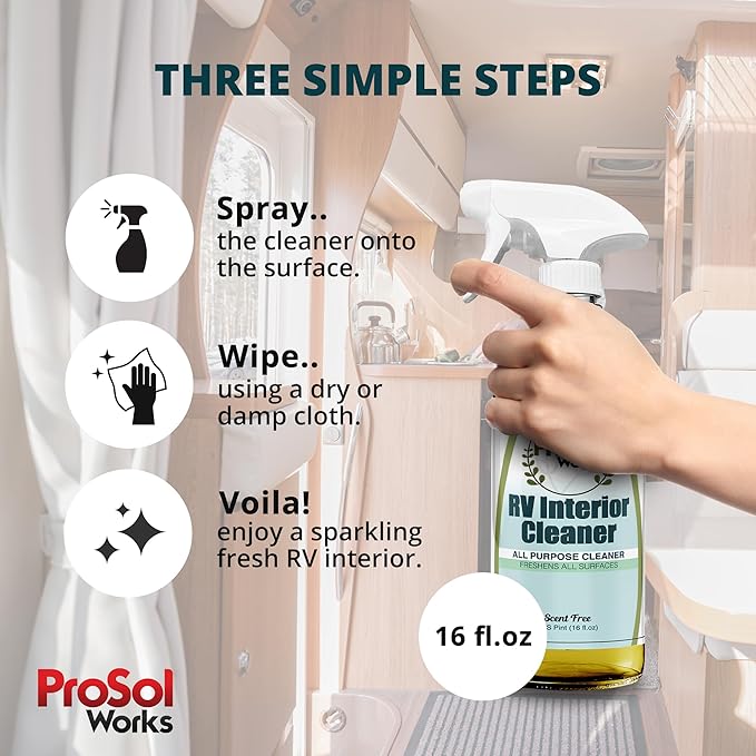 RV Interior Cleaner 16 oz - Camper All Purpose Cleaner for RVs, Toilet, Countertops, Flooring, Upholstery, Fabric, Leather & More - Natural Clean - Safe on All Surfaces