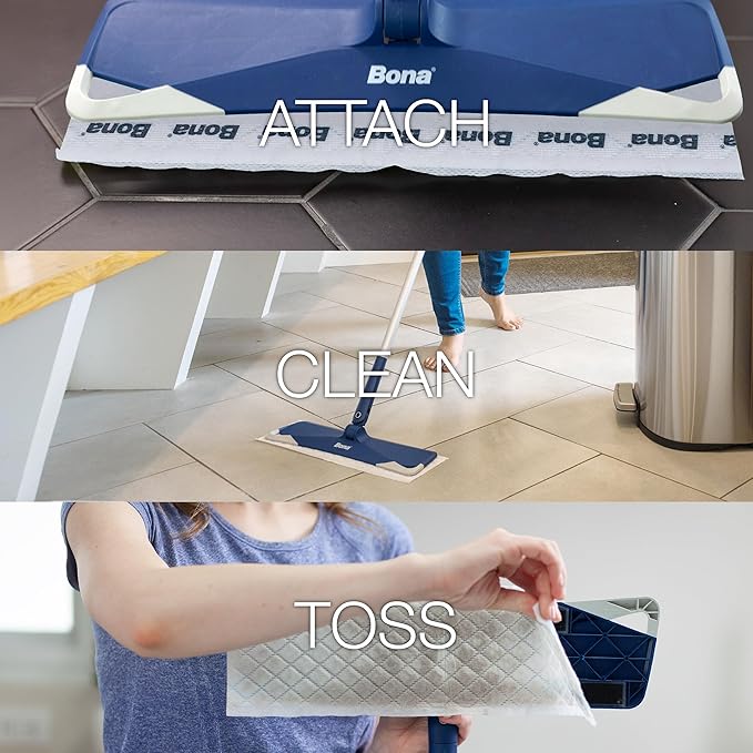Bona Multi-Surface Floor Disposable Wet Cleaning Pads - 12-Pack - Residue-Free Floor Cleaning Solution for Stone, Tile, Laminate, and Vinyl Floors