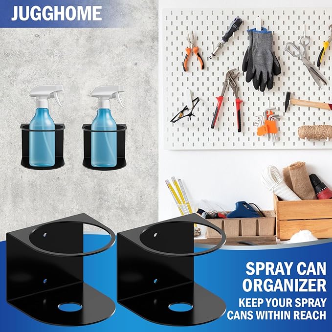 Spray Bottle Holder Wall Mount,2 Pcs Spray Can Holder,Spray Can Organizer with Screws,Spray Bottle Hanging Rack,Spray Paint Can Holder for Garage Home Workspace Van Organizer