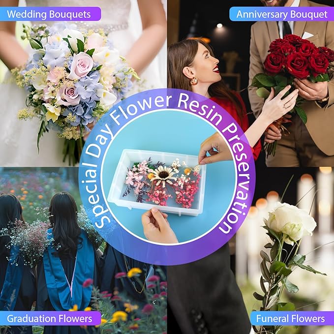 KISREL Large Rectangular Resin Molds, Epoxy Resin Casting Deep Silicone Mold, Large Molds for Flower Preservation, Deep Pour Molds for Furniture Decoration, DIY Wedding Bouquets, Valentine's Day Gifts