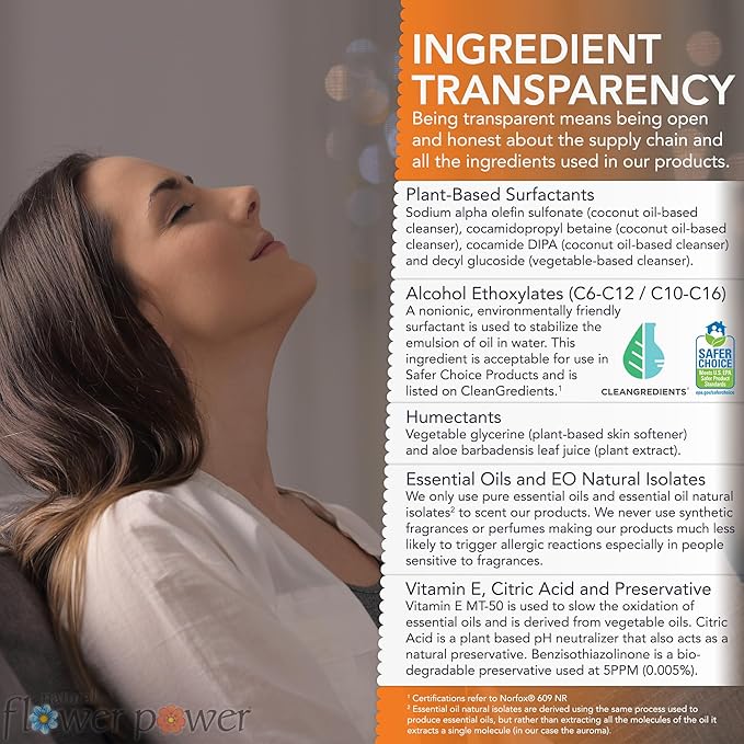 Natural Flower Power Liquid Dish Soap – Citrus & Spice – Plant-Based & Scented w/ Pure Essential Oils – Natural Liquid Dishwashing Detergent – Sulfate-Free Kitchen Soap – Vegan (16 Fl Oz 3 Pack)