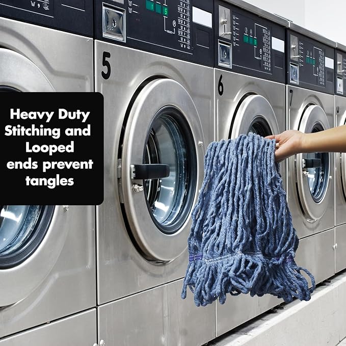 KULED Commercial Mop Head Replacement, Heavy Duty Industrial Cotton Mop Heads, Looped-End String Wet Mop Head for General and Floor Cleaning, Blue (Standard)