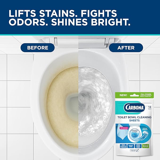 Carbona Toilet Bowl Sheets – Ocean Breeze Scent – Powerful Toilet Bowl Cleaner – 14 Sheets – Less Plastic Waste