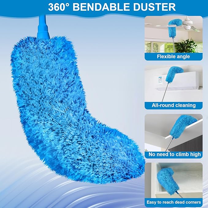 JEHONN Duster with Extension Pole 100 inches for Cleaning High Ceiling Fan, Extendable Long Handle Microfiber Feather Dust Remover, Telescoping Dusting Tool for AC Vent Cobweb House Exterior Interior