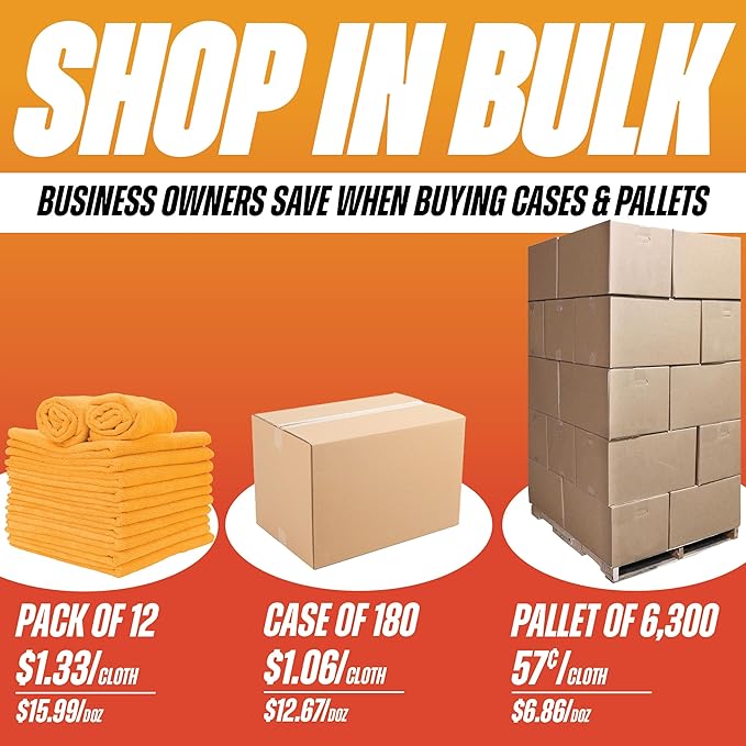 Arkwright Microfiber Cleaning Cloths - (Pack of 12) Large Lint & Streak-Free Drying Wash Towels, 300 GSM Super Absorbent & Quick Dry, Perfect Cleaner for Car, Glass, and Window, 16 x 16 in, Orange