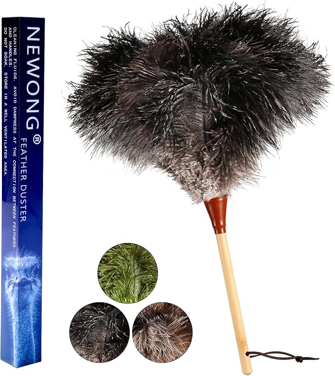 Natural Good Ostrich Feather Duster with Bamboo Handle, Electrostatic Dust Remove for Ceiling，Fans，Bookshelves, Sofa, Windows, Fit for Home, Office and Cars