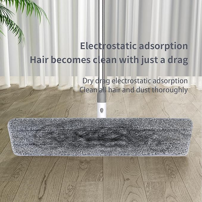 Flat Microfiber Mop for Floor Cleaning, 23.6 Inch Extra-Wide Aluminum Base Mop with Adjustable Handle, 360° Swivel Dry & Wet Mop with 4 Washable Reusable Pads – LJGG
