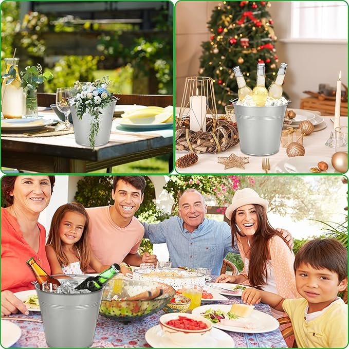 6PCS 6Inch Galvanized Buckets with Handles - Small Metal Flower Pot Planters for Home Decor, Wedding Decorations