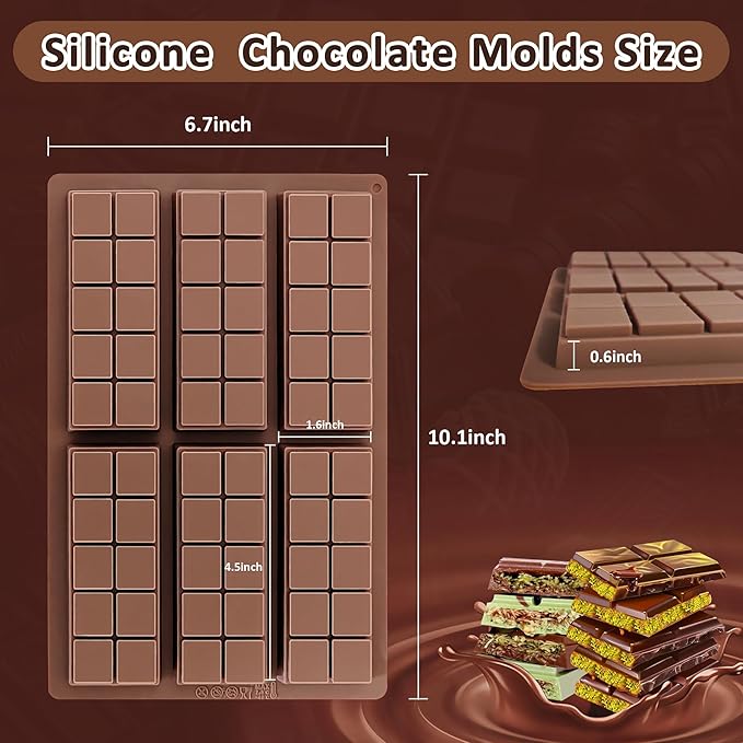 Silicone Chocolate Bar Mold - Non-Stick Deep Chocolate Mold for Homemade Dubai Pistachio Bars, Candy, Protein & Energy Bars (2 Pack)- Ideal for Homemade Desserts and Gift-Making Projects