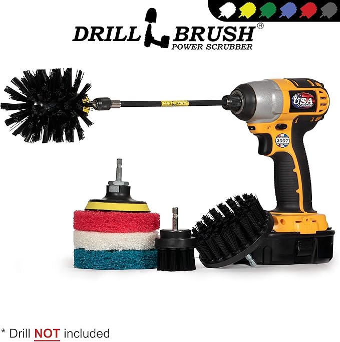 Drillbrush - Drill Scrub Brush Attachment - Brush Hard Cleaning - Grill Brush and Cleaner - Powered Grill Brush - Cleaning Tools - Drill Brush Bathroom Cleaner Pads - Bathroom Shower Cleaner