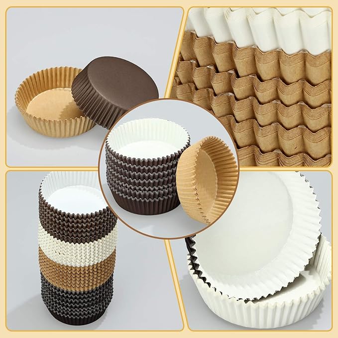 Uiifan Disposable Round Cupcake Liners Paper Baking Cups Wrappers Cupcake Paper Microwave Oven Safe Bakeware Mold for Snacks Cakes(4 Colors,300 Pack)