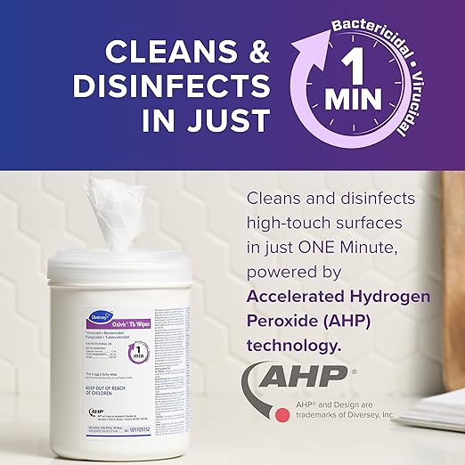 Diversey Oxivir Tb 101105152 Ready-to-Use Disinfectant Cleaning Wipes, Accelerated Hydrogen Peroxide, Standard 6x7-Inch Sheets, 160-Wipes, 1-Canister (Pack of 4)