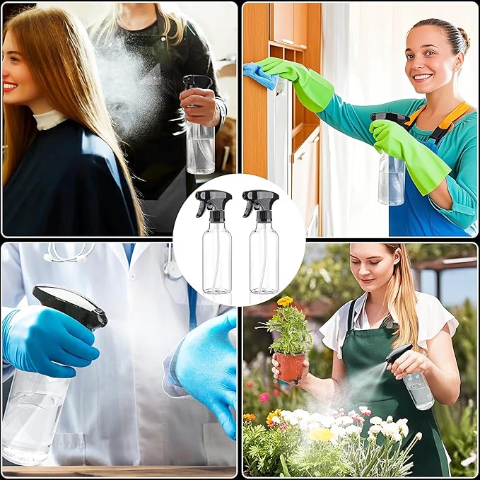 Cosywell Plastic Spray Bottles 12oz/360ml 2 Pack Empty Spray Bottles for Cleaning Misting Spray Bottle for Hair, Essential Oils, Toners Rose Water Cosmetics (Clear)