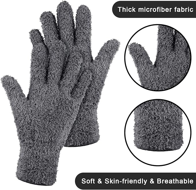 Patelai 3 Pairs Microfiber Plant Dusting Gloves Leaf Cleaning Gloves for Indoor Plants, Blinds, Furniture, House(Small,Orange, Brown, Dark Gray)