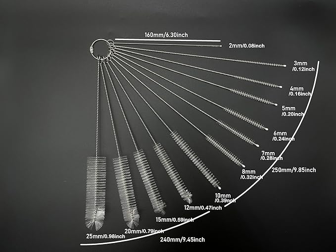 12 PCS Straw Cleaner Brush kit with 2mm-25mm /6.5-10 INCH for Tube and Pipe.Tumbler, Sippy Cup, Bottle with Straw,Hummingbird feeders and Drinking Straw, Brushes for Cleaning Tanks
