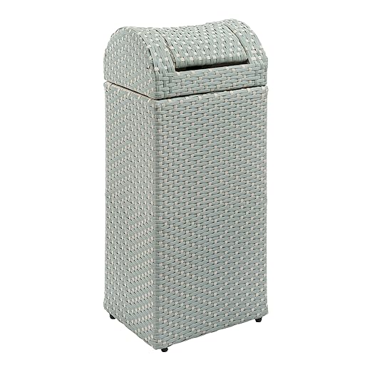 happimess HPM1201C Darla 14.27-Gallon All-Weather Wicker/Metal Swing Top Hideaway Outdoor Trash Can, Mint Blue/White, Classic, Coastal, Casual Wastebin for Backyard, Patio, Porch, Kitchen