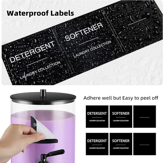 Glass Laundry Detergent Dispenser, 128 oz / 3.5L Fabric Softener Dispenser for Laundry Room Organization, Detergent Holder with 304 Spigot, Glass Soap Container (Black)