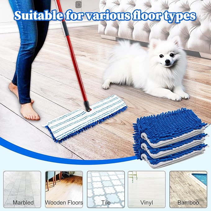 3 Pack Mop Heads Replacements for Ocedar Dual-Action Flip Mop, Spin Mop Replace Heads with Microfiber&Chenille Mop Refills Double Sided for All Floor Dry/Wet Use,Machine Washable,Reusable Mop Pads