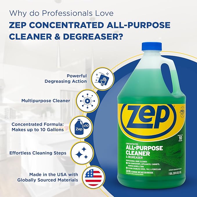 Zep Concentrated All-Purpose Cleaner and Degreaser - 1 Gallon (Case of 4) - ZU0567128 - Cuts Through Grease, Grime and Dirt With Ease, For Professional. Commercial and Household Use