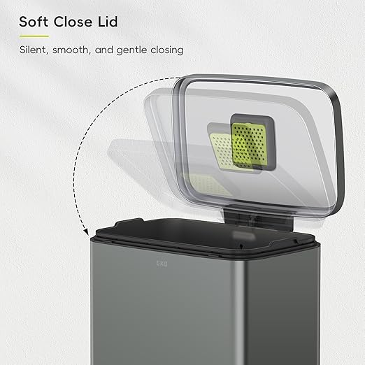 EKO Madison Nardo Grey Stainless Steel 50 Liter/13.2 Gallon Step Trash Can with Inner Liner - Fingerprint Resistant Finish