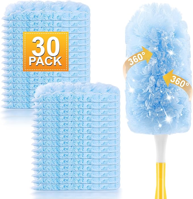 Duster Refills Compatible with Swiffer Duster Refill, Feather Dusters for Cleaning with 1 Handle, Multisurface 360° Dusters, Unscented Disposable Dusters for Cleaning Dusting(Blue, 30 Pcs)