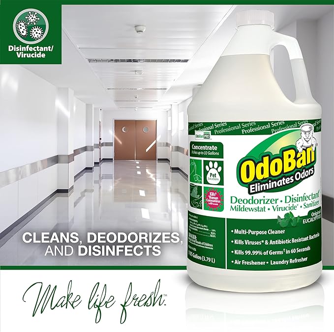 OdoBan Professional Disinfectant and Odor Eliminator Concentrate, 3-Pack, 1 Gallon Each, Original Eucalyptus Scent