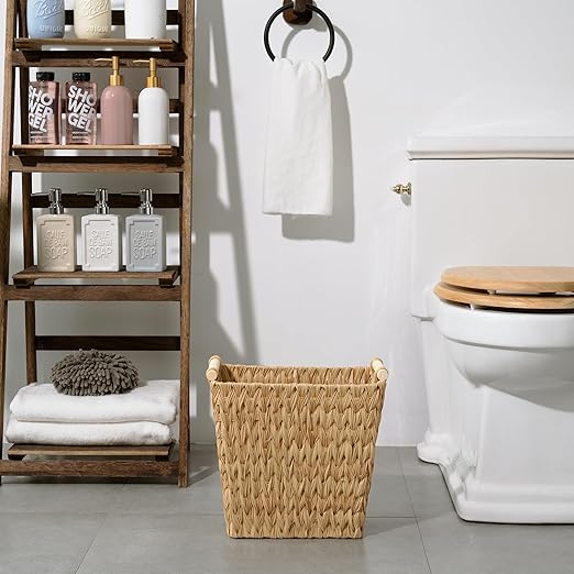 GRANNY SAYS Bathroom Wastebasket, Wicker Trash Can with Handles, Waterproof Bathroom Trash, Decorative Wastebasket for Bedroom, 2-Pack